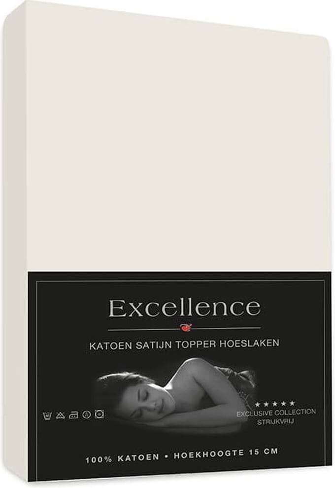 Excellence Katoen Satijn Topper Hoeslaken 90x200cm + 15cm - Ecru