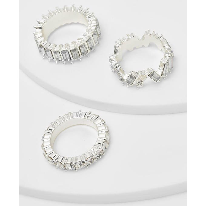 boohoo Dames Diamante ringen 3-pack | Silver