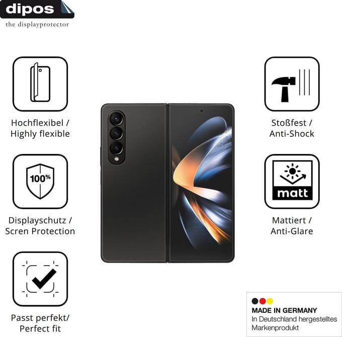 dipos FLEX – 2x Matte Screenprotector geschikt voor Samsung Galaxy Z Fold 4 Aussenseite | Volledige Schermbescherming | Case-Friendly