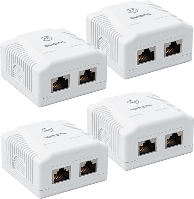 Netwerkdoos Opbouw - RJ45 Bus - Internet Aansluiten - 10 Gbit/s Snelheid - 4 Stuks - Wit