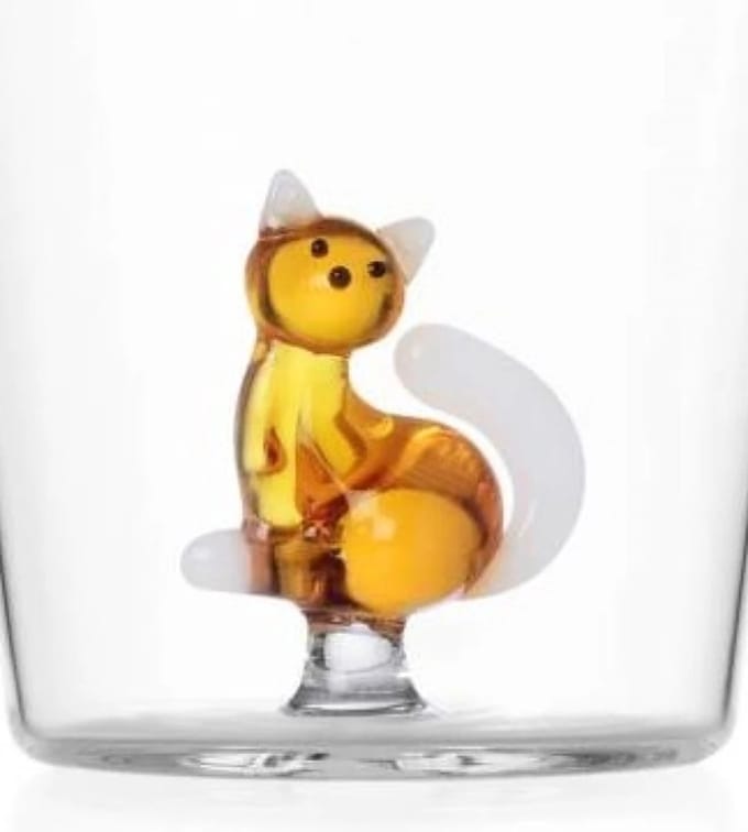 Ichendorf Milano - Tabby Cat glas zittende poes amber met staart wit