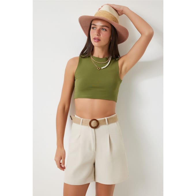 Hoge Taille Wijde Been Katoenen Shorts