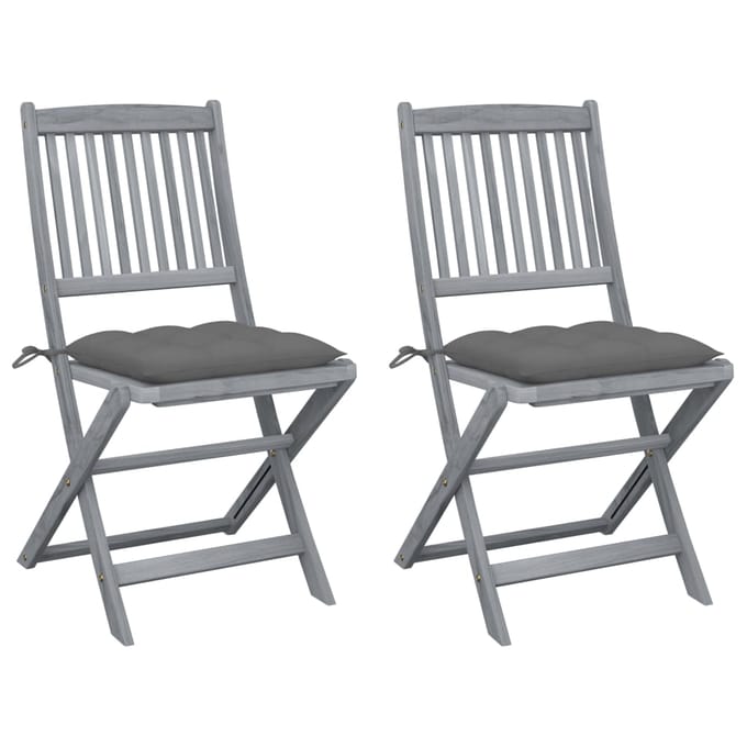 vidaXL - Set - van - 2 - klapstoelen - met - kussens, - gemaakt - van - massief - acaciahout.