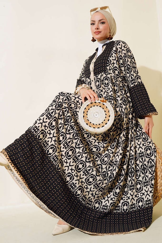 Geprinte V-hals Maxi-jurk