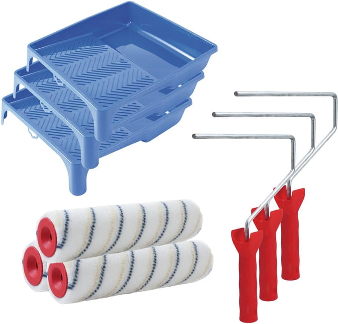 Sorex Verfrollers set - beugel - doseer verfbak - 3x anti spat rollers - 25cm breed - schilderen - pluisvrije rollers