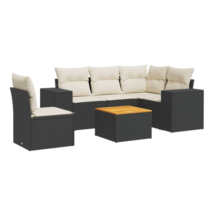 vidaXL - 6-delige - Loungeset - met - kussens - poly - rattan - zwart