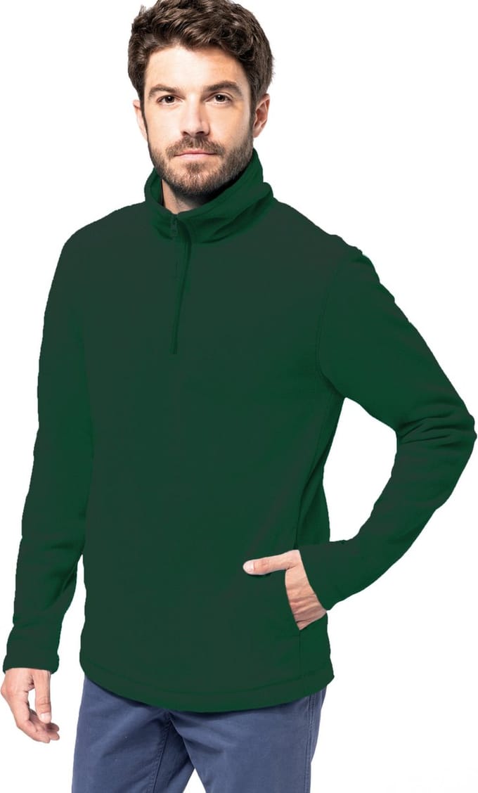 Kariban Fleece trui - donkergroen - halve ritskraag - warme winter sweater - heren - polyester XXL