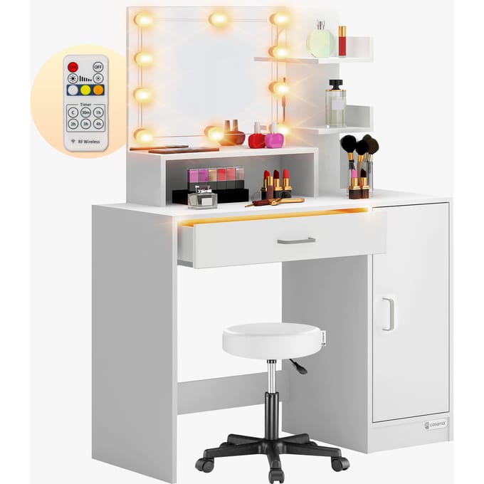 Casaria Make up Tafel Jocelyn - LED Kruk Lade 140x90x40cm - Wit