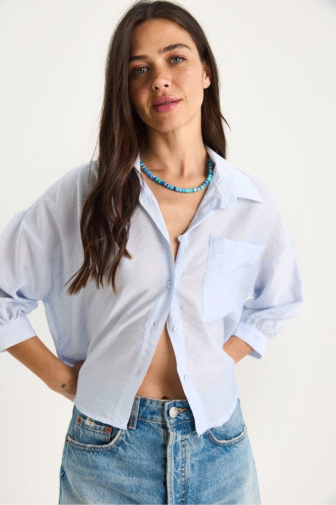 Gestructureerde Crop Shirt met Knopsluiting en Zak