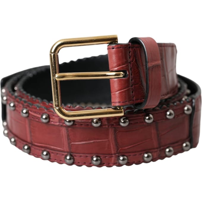 Dolce & Gabbana Bruine Alligatorleren Riem met Studs en Metalen Gesp