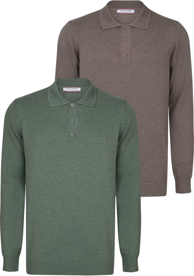Felix Hardy Pullover Met Polokraag - 2 Pack Polo - 100% Katoen Heren Groen-Bruin - M