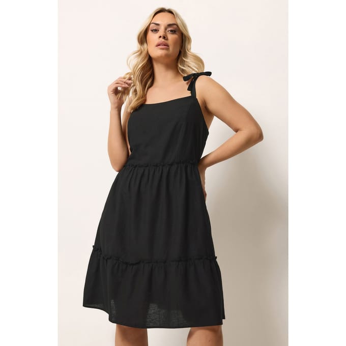 Yours Zwarte Linnen Smockjurk Size 44