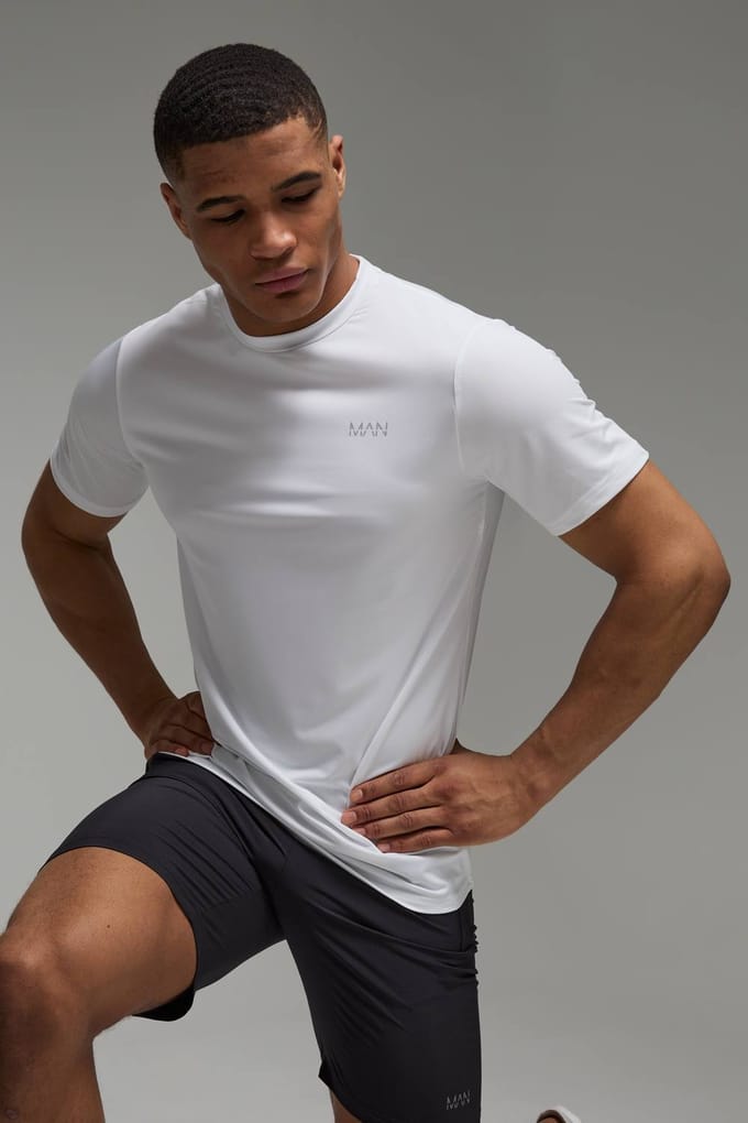 Man Active Regular Fit Performance Gym T-Shirt | White | Size XL