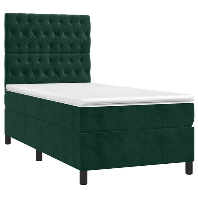 vidaXL - Boxspring - met - matras - en - LED - fluweel - donkergroen - 90x190 - cm