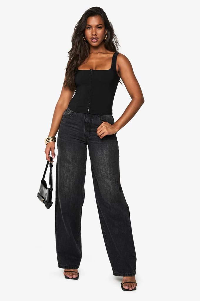 boohoo Dames Corsettop met haak- en oogsluiting | Black | Maat: 6