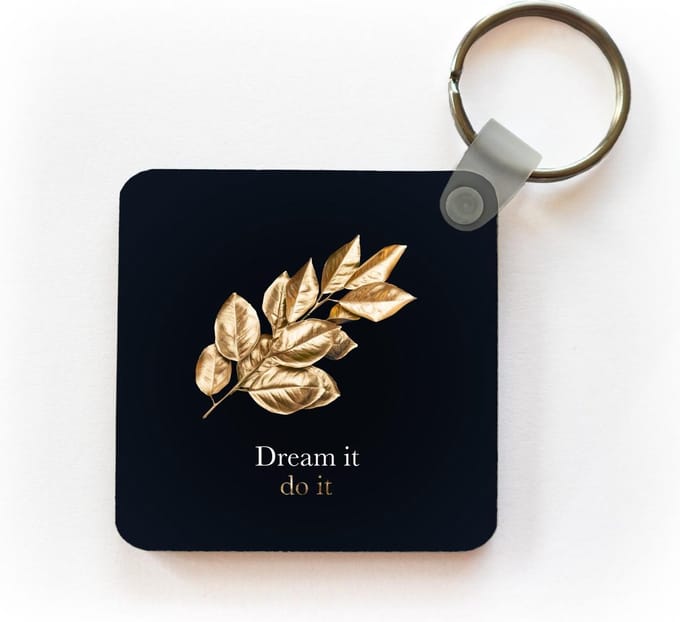 Sleutelhanger - Uitdeelcadeautjes - Bladeren - Quotes - Black en gold - Plastic