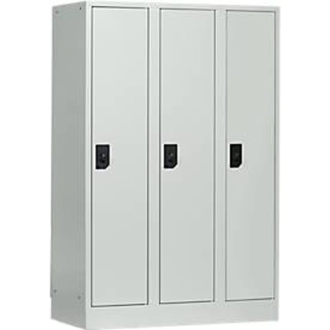 Schoollocker, compartimentbreedte 300 mm, veiligheidscilinderslot, 3 compartimenten, lichtgrijs/lichtgrijs