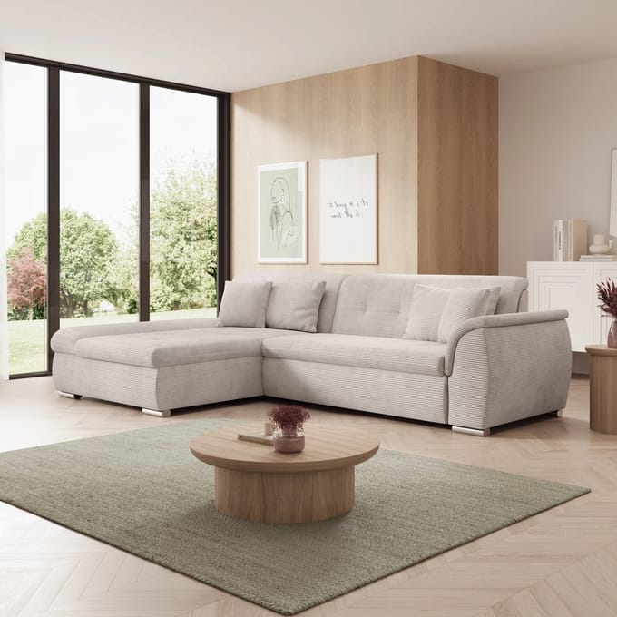 Meubella - Hoekbank Alberta - Beige - Ribstof - Links