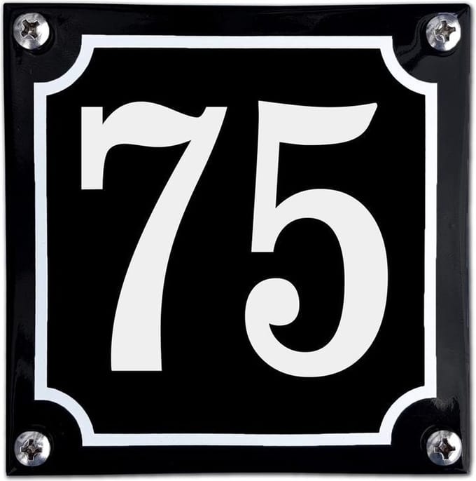 Zwart emaille huisnummer  - 75