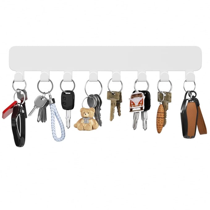 Sleutelbord met 8 Haken - Wand Organizer - Wit - Sleutelhanger zonder boren