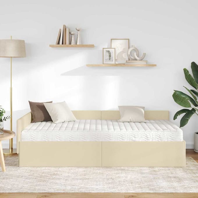 vidaXL - Hoekbedframe - met - Matras - 2 - st - Crème - 100 - x - 200 - cm - Stof