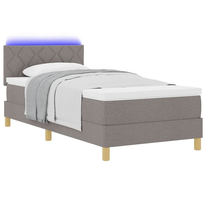 vidaXL - LED - Box - Spring - Bed - met - hoofdeinde - Taupe - 100 - x - 200 - cm - Stof