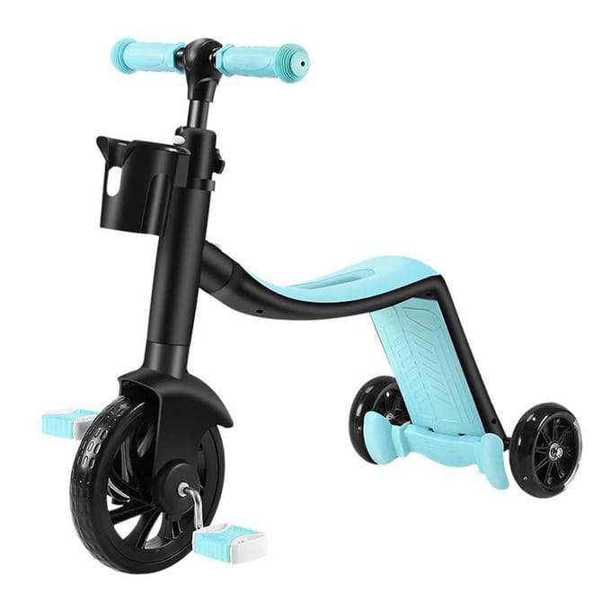 3-in-1 Stepjes voor Kinderen Opvouwbare Peuter Stepjes, Driewieler, Loopfiets met 3 Verstelbare blauw