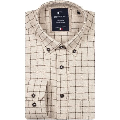 Giordano Overhemd Brando Flanel Check Wooltouch Mélange Donker Bruin / male