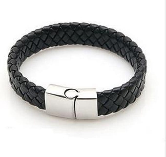 Leren heren armband zwart