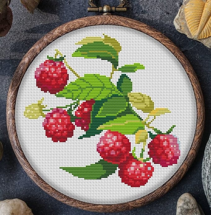 Borduurpakket APS - Raspberry - Framboos - telpatroon om zelf te borduren - geschikt voor beginners