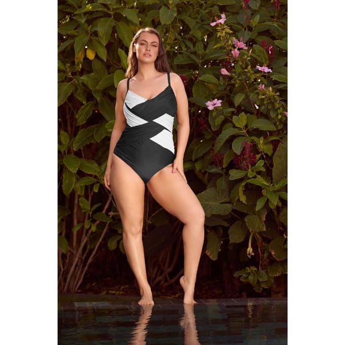 Yours Zwart & Wit Contrast Super Sculpt Badpak Size 52