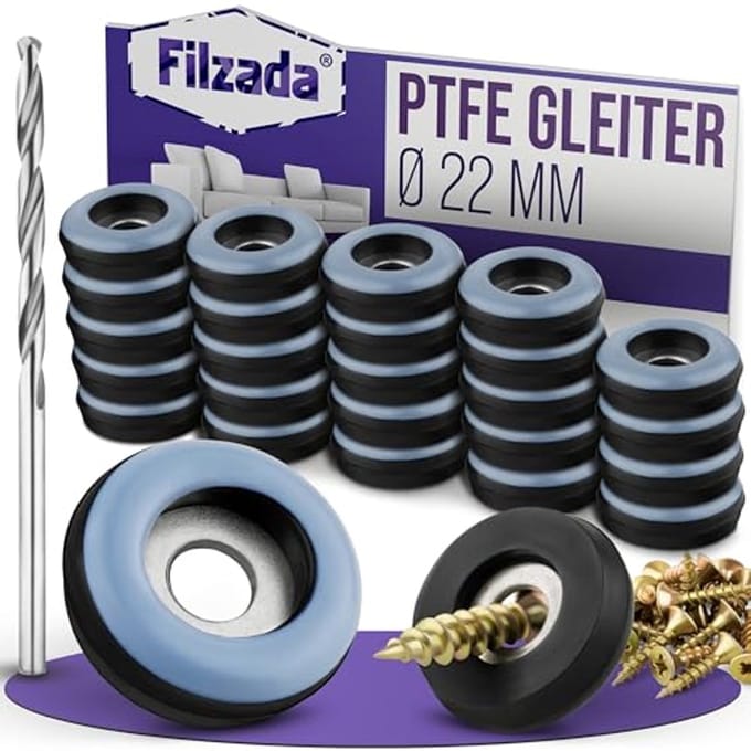 Teflon meubelglijders om te schroeven - 26 stuks - Ø 22 mm