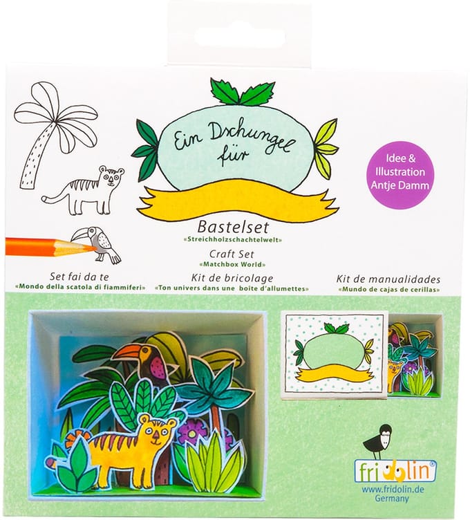 Fridolin luciferdoosje knutselset jungle 6,6x2,8x5,2 cm creatief speelgoed.
