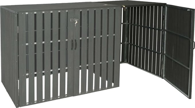 1 WPC afvalemmer deksel uitbreiding MCW-J28, afvalemmer box, metaal hout look ~ antraciet