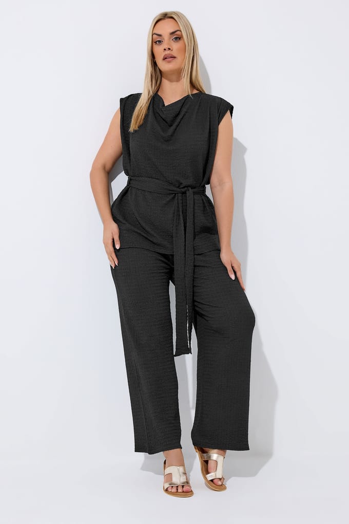 Limited Collection Zwarte Getextureerde Broek Met Wijde Pijpen Size 48