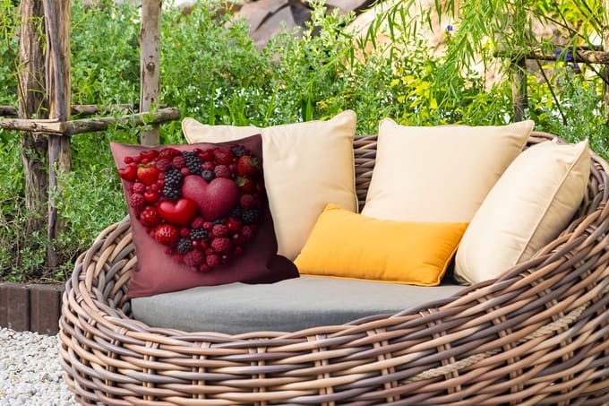 Tuinkussen - Fruit - Hartjes - Aardbeien - Frambozen - Bosbessen - 40x40 cm - Weerbestendig