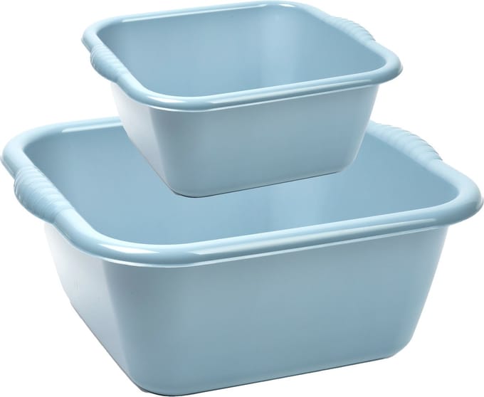 Afwasbak teil - set van 2 formaten - 10 en 20 liter - licht blauw - kunststof