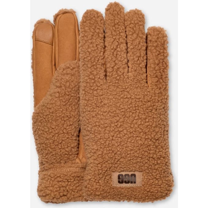 UGG® UGG fluff Glove for Men in Brown, Fleece/Polyester/Leather