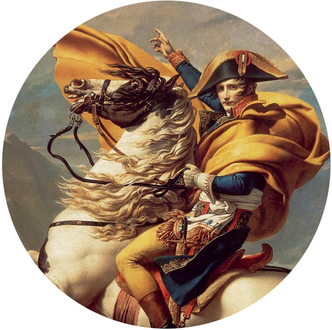 Napoleon steekt de Alpen over, Jacques-Louis David - Foto op Behangcirkel - ⌀ 100 cm