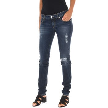 Lange denim broek versleten en gescheurd effect 10DB50219 vrouw
