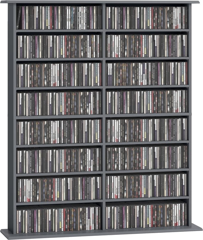 HOMCOM CD-opbergkast - Spaanplaat - 106,5x24x126,3cm - Grijs