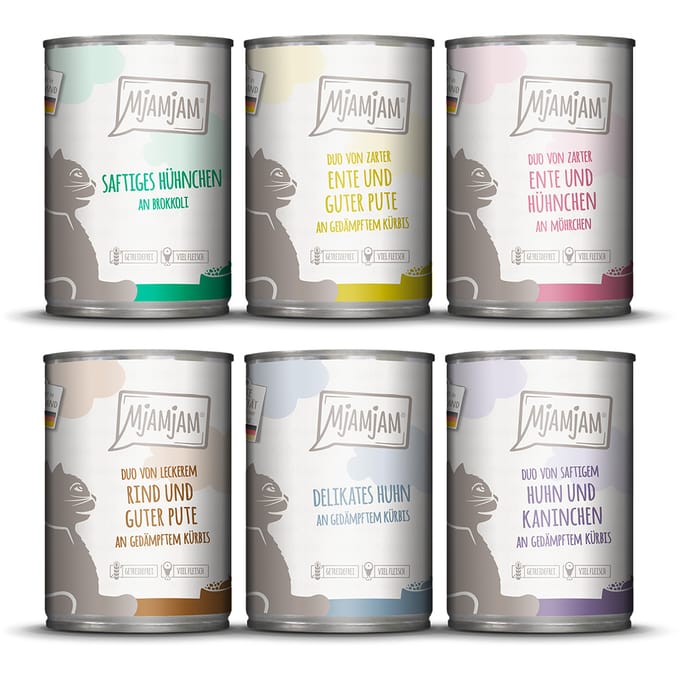Economy pack: 24x400g Mixpack MjAMjAM Mix 2 (6 soorten) nat kattenvoer