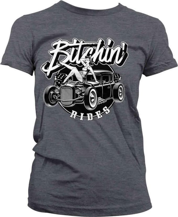 Bitchin' Rides Dames Tshirt -M- Hot Rod Hot Girls Grijs