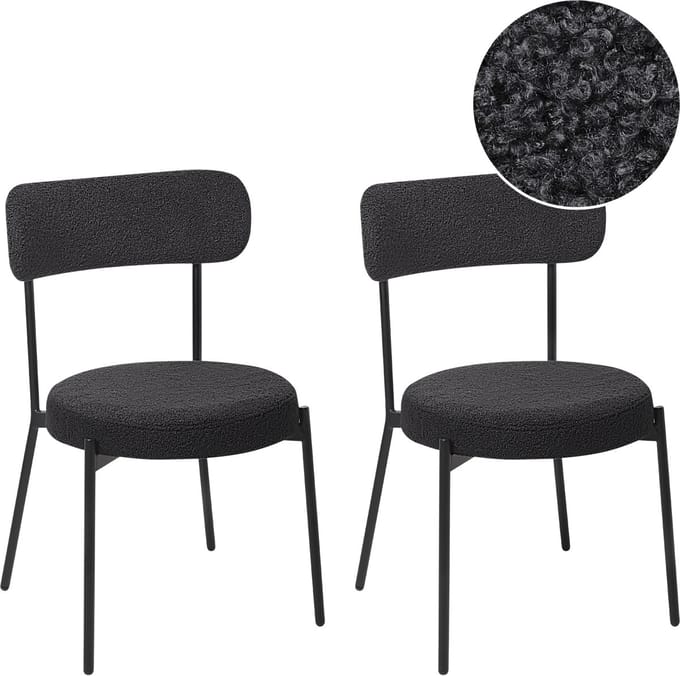 ALLISON - Eetkamerstoel set van 2 - Zwart - Bouclé