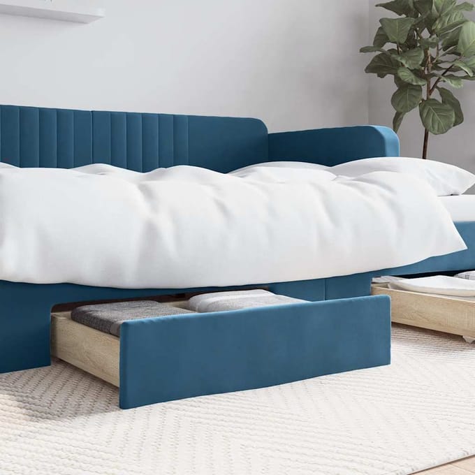 vidaXL - Bedlades - 2 - st - bewerkt - hout - en - fluweel - blauw