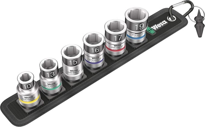 Dopsleutel Set met Houderfunctie en Textielriem, 1/2 Inch Aandrijving, 6-Delig
