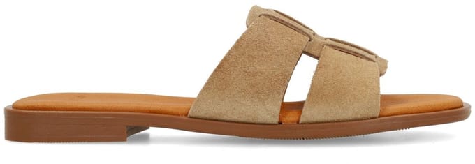 Manfield - Dames - beige suède slippers - Maat 41