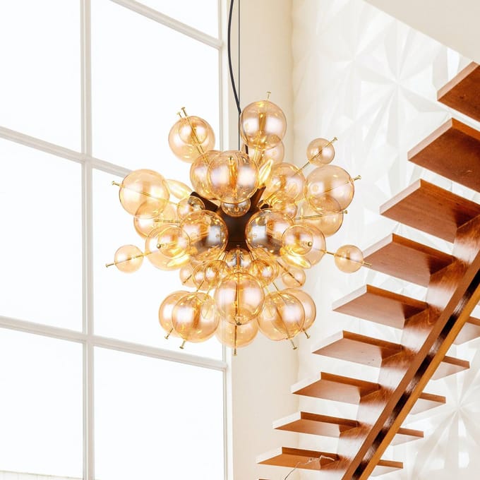 Globo Hanglamp Udo, amberkleurig, Ø 55 cm, glas