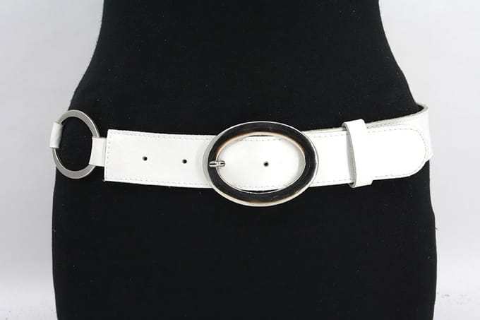 Dames heupriem wit 4 cm breed met ringen - Leer - Brede riem - Casual - Maat 90