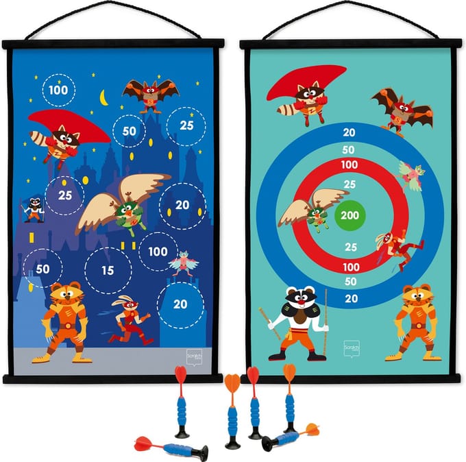 Scratch Dartbord Superhelden 2-zijdig 60 X 38 Met 6 Dartpijlen
